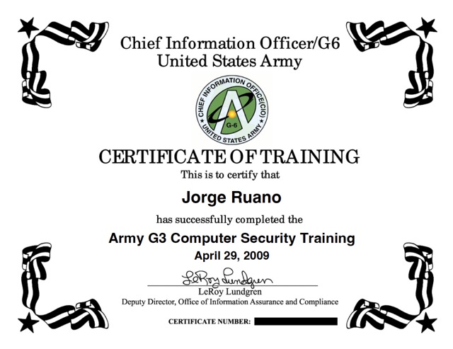 US Army G3 Computer Security Training